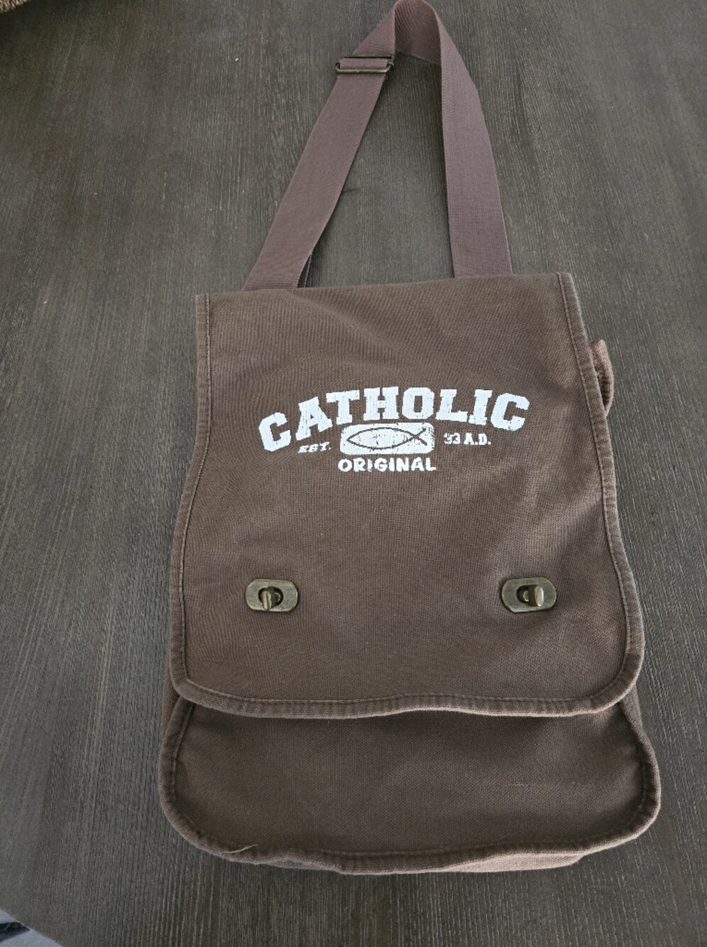 Catholic Original Brown Canvas Messenger Bag
